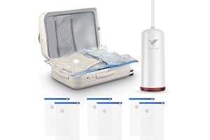 Vacbird 6 bolsas de vacío para ropa con bomba eléctrica USB, bolsas para ahorrar espacio, reutilizables bolsas para equipaje de viaje de mano pequeño
