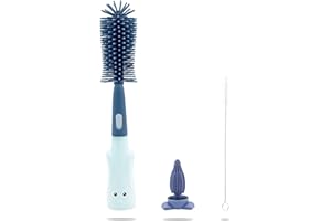 GOVVAY Goupillon Biberon Silicone,3 en 1 Nettoyage Brosse Biberon bébé,Goupillon Biberon et Tétine avec Support de Rangement, sans BPA Nettoyant pour Biberon（Bleu）