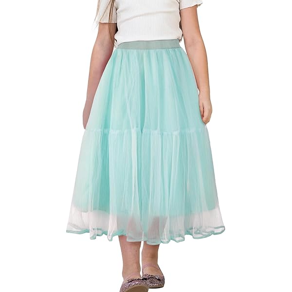 SXSHUN Midi-meisjesrok van tule, elastische zomerrok, lange plooirok, ballet, prinses, A-lijn, petticoat, zwart, 104-110