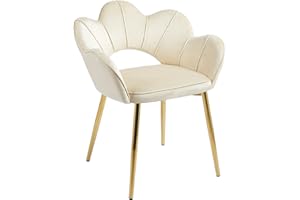 IL GRUPPONE PASSIONE CASA Poltrona Camera da Letto in Velluto Design Moderno, Sedia Conchiglia con Gambe in Metallo Placcato Oro Poltroncina da Salotto e Cucina con Seduta Morbida Imbottita Modello Fiorella - Beige