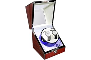 FIMAGO Automatic Watch Winder, Luxury Watch Winder with Lock LED Display Handmade Wooden Watch Box 5 Modes Rotation Timer Function
