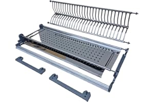 ESPOMASISHOP SCOLAPIATTI DA INCASSO 86,4 cm per Pensili 90 cm CON TELAIO Regolabile in Alluminio per Fine Corsa Ante – Acciaio Inox AISI 430 con Vaschetta Raccogli Gocce – Made in Italy con Staffe e Supporti