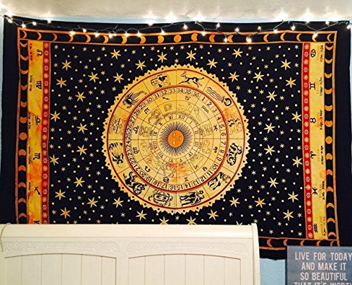 Zodiac Indian Cotton Tapestry Wall Hanging Decor Bohemian Twin Tapestries 84"...