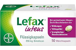 ‎LEFAX Lefax Intens Flüssigkapseln bei stärkeren Blähungen und weiteren gasbedingten Beschwerden wie Druck- und Völlegefühl, krampfartigen Bauchschmerzen; leicht zu schlucken, 50 Stück