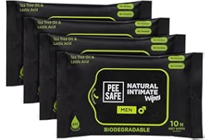 PEESAFE Pee Safe Intimate Wipes for Men, 100% Biodegradable & pH Balanced - 40 Wipes (Pack of 4)