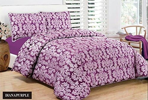 3PC Luxurious Diana Heavy Jacquard Quilted Bedspread Comforter Set Super King Size (Diana Purple)