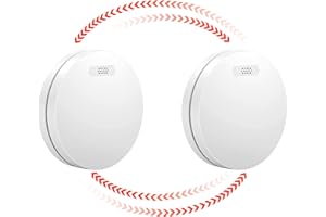 XINDUM Wireless Interlinked Smoke Alarm for Home 2 Pack Interlinked Wireless Smoke Detector with 10 Year Battery, Mute Function, Small White 85dB Fire Alarm for Fire Warning