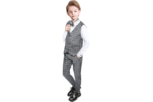 YILAKU Set di Abbigliamento per Bambini e Ragazzi 4 Pezzi Camicia a Maniche Lunghe + Papillon + Gilet + Pantaloni Eleganti Abiti da Cerimonia Smoking da Ragazzo 3-7 Anni