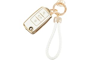 luwiscook Car Key Cover with Keychain Lanyard, 3 Buttons Smart Soft TPU Key Fob Protection Case Compatible with VW Volkswagen Tiguan Passat Golf Polo Beetle Jetta Touran Eos Scirocco