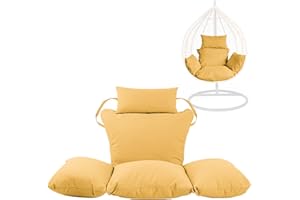 ISTYLE MODE BETTER HOME CHOICE Egg Chair Replacement Cushion with Headrest Pillow, Foldable Water-Resistant Hanging Basket Swing Chair, Outdoor Porch Backyard Patio Hammock Swing Replacement Cushions (Yellow)