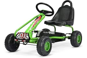RELAX4LIFE Kart à Pédales pour Enfants avec Siège Réglable et Freins à Main, Avant et Arrière, Vélo d’Enfant 4 Roues Charge 30 kg Idéal Cadeau pour Enfants 3+ Ans(Style 3, Vert)