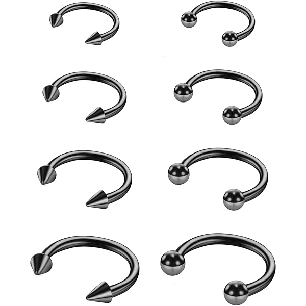 Yolev 32 stuks hoefijzerringen chirurgisch staal 16G verschillende maten neus septum hoefijzer hoefijzer oorbel wenkbrauw oorbel hoepel lip hoefijzer piercing voor vrouwen mannen, Roestvrij staal