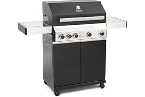 TAINO BLACK 4+1 Gasgrill 4 Brenner mit Seitenbrenner und Keramik Sear-Burner Seitenkocher Matt Schwarz