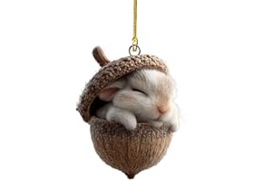 GENERIC Forest Animal Acorn Ornaments Cozy Forest Christmas Ornaments, Lovely Sleeping Animal Acrylic Christmas Hanging Trees Hanging Decorations Home Decor Rustic Nature Themed (Rabbit)