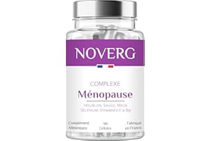 NOVERG Ménopause | Bouffées de chaleur, Transpiration, Agitation et Irritabilité | Houblon, Sauge, Maca, Sélénium, Vitamines E & B9 | Vegan | 90 Gélules | Fabriqué en France