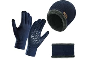 UptVin Wintermütze Schal Handschuhe, Wintermütze Schal Touchscreen Handschuhe Set, Wintermütze und Loop Schal, Touchscreen Handschuhe mit Fleecefutter, Winter 3-teiliges Set