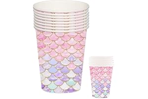 Mienocol 32pcs Magical Mermaid Paper Cups,Mermaid Birthday Party Paper Cups MermaidThemed Party Supplies for Kids Girls Birthday Baby Shower Party Pack Bundle Dinner Dessert