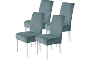 CYCMACO Housse De Chaise Velours 4 Pièces, Universel Housse De Chaise Salle À Manger Extensible, Protection Chair Cover Epaisse pour Hotel, Restaurant, Banquet, Cuisine, Bleu Gris