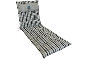 LILENO HOME Sun Lounger Cushion as [Set of 1 - Wheeled Lounger] in Chequered Grey - Garden Lounger Cushion Perfect for Beach Lounger - Cushion for Garden Lounger (188 x 60 x 8 cm) MAR