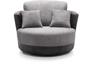 Abakus Direct | Dino Jumbo Cord Sofa in Black & Grey (Swivel Chair)