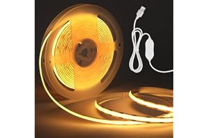 HOTUT COB LED 4M, High Brightness 360 LEDs/M, Dimmable 5V LED Strip, COB LED Strip Warm White, CRI>90, LED Strip Light for Bars, Parties, TV Bedroom Decoration