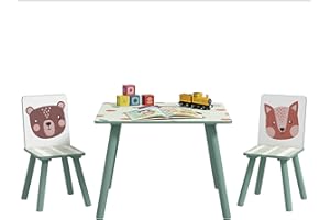 ZONEKIZ Mesa y Sillas Infantiles de 3 Piezas Mesa Infantil con 2 Sillas Juego de Muebles para Actividades para Niños de 3-8 Años para Dormitorio Sala de Juegos Verde y Blanco