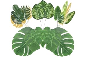 YSDYY 84 piezas de 10 decoraciones de hojas de palma falsas, hojas de plantas tropicales, decoraciones de fiesta de la selva, hojas de palma, decoraciones de boda, decoraciones de fiesta de cumpleaños