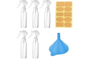 XUIIOSOOKP 5 Flacon Spray Vide 100ml, Vaporisateur Bouteille Spray Vide, Pulverisateur Voyage, Pulvérisateurs Atomiseur Transparent pour Cheveux Voyage Nettoyage Jardinage Plantes, avec Autocollants/Entonnoir