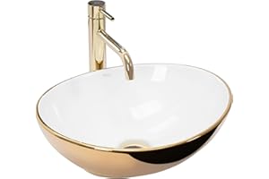 Rea Lavabo da Appoggio SOFIA ORO/BIANCO Lavandino bagno 410 x 345 x 150 mm Ceramica (Bianco/Oro)