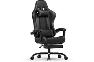 Devoko Sedia da Gaming Massaggiante con Poggiapiedi Telescopico, Sedia Gamer con Cuscino Lombare & Poggiatesta, Ergonomico Sedie da Ufficio Schienale Regolabile 90-135°, Portata 150 kg (Nero)