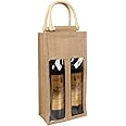 PawPawU® Wine Bottle Gift Bags With Handle, Reusable Burlap Double Red Wine Holder Carrier with Window to Present Wine, Champagne, Beer and Other Spirits (For 2 Bottles)