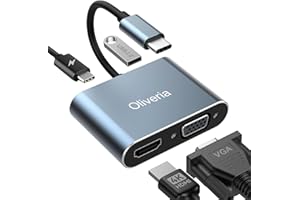 Oliveria Adattatore multiporta USB C 4 in 1 4 K@30 Hz – HDMI VGA Thunderbolt 3, PD 100 W porta di ricarica USB 3.0 per MacBook/MacBook Pro/Air, Chromebook, Dell, HDTV, Galaxy