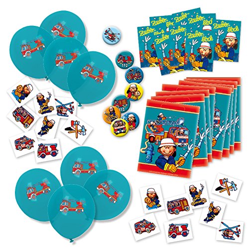 Mitgebsel Set Feuerwehr, für 8 Kinder, Lutz Mauder, Luftballon, Partytüten, ZAUBERBLÖCKCHEN, Sticker, Tattoo, Button - 2