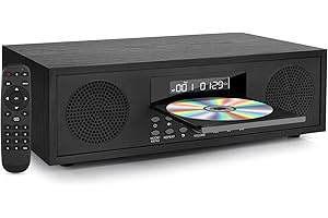 JOVELL Mini Chaîne Hi-FI Lecteur DVD et CD, Micro-chaîne Rétro Stéréo 60 Watts, Micro-Système Audio Compact avec Bluetooth, Radio FM, Lecteur CD/DVD, Entrée Auxiliaire, Lecture USB et Sortie RCA pour TV