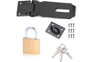 TAKFREE 4 Inch Padlock Hasp and Staple with Padlock, Stainless Steel Shed Locks Latches Heavy Duty Hasp and Staple with 9pcs Screw for Door Cabinet