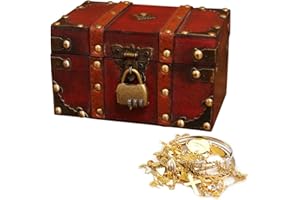 Lotvic Scrigno del tesoro in legno, scrigno del tesoro con serratura, in legno vintage, adatto per conservare e decorare, 18 x 11 x 10 cm