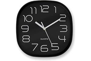 ‎K&L WALL ART K&L Wall Art Retro Wanduhr schwarz langlebiges Quartz Uhrwerk ohne Ticken Analoge Schlafzimmer Uhr lautlos Büro Wanddeko modern (Ø 28cm groß Eckig)