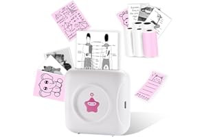 vretti TP2-Y Mini stampante termica tascabile compatibile con Android e iOS con 5 rotoli di etichette, stampante Bluetooth per iPhone, lista di lavoro, note, foto, fai da te