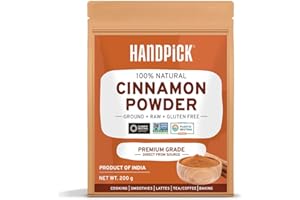 HANDPICK, Cinnamon Powder (200g/7oz) Non-GMO & Raw Ground Cinnamon in Resealable Zip Lock Pouch | Spice for Cooking, Smoothies, Lattes & Tea