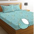 BSB HOME Premium 100% Microfiber Elastic Fitted Bedsheets with 2 Pillow Covers | Double Bed with All Around Elastic 180 TC Supersoft | for 78x72+10 Mattress (Floral, Pastel Green)