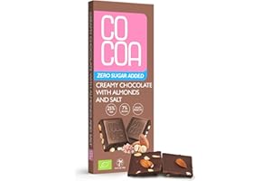 CO COA Kremowa Czekolada z Migdałami i Solą BIO 40g – Bezcukrowe Słodycze, Wegańskie, Bez Dodatku Cukru, Odpowiednie dla Diety Keto i Low Carb, Z Prebiotykami z Inuliny, Bez GMO