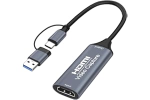 GEU Video Capture Card 4K 1080P@60HZ HDM to USB Capture Card with Type-C Adapter Device HDM Video Game Capture for Live Broadcasts Streaming Games Compatible with Mac OS Windows Linux System