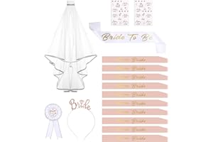FAOKZE Deko Schärpe Set, 16PCS Braut to Be und Team Bride Schärpe Set mit 10 Team Bride Schärpe,2 Bride Tattoos,1 Braut Schärpe, Schleier,Abzeichen,Tiara,Poltern Frauen,JGA Schärpe Accessoires Frauen