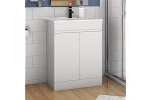HUIBATHROOM 600mm Modern Bathroom Vanity Unit Basin Storage Cabinet 2 Doors Furniture-Matte White