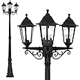 CGC Lighting Black Outdoor Three Traditional Tall Post Lantern Vintage Triple Head Light Garden Patio Lamp Weatherproof Corrosion Resistant Outside Door Rust Proof Coastal Exterior Victorian