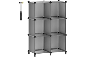 SONGMICS 6 Cube Storage Unit, Modular Plastic Cube Storage Organiser with Feet, Shoe Rack, Each Cube 30 x 30 x 30 cm, Living Room, Bedroom, Study, with Rubber Mallet, Grey LPC06G