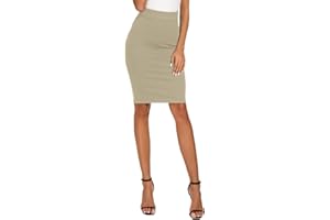 EXCHIC Donna Elegante Business Solido Elastico a Vita Alta Bodycon Midi Matita Gonna