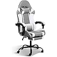 YSSOA White Gaming Chair with Footrest, Big and Tall Gamer Chair, Racing Style Adjustable Swivel Office Chair, Ergonomic Video Game Chairs with Headrest and Lumbar Support