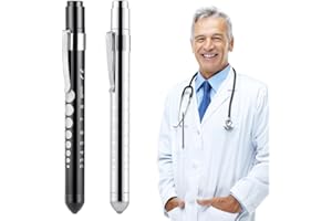 Tomedeks 2 piezas de linterna LED, linterna LED, lámpara de diagnóstico, examen clínico profesional, luz de bolígrafo para verificación de pupila oftálmica con calibrador de pupila