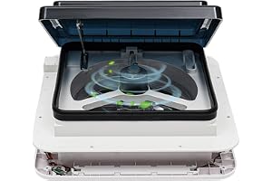 Lilyeriy Husbil, takfläkt, vändbar 12 V-fläkt, LED-ventilationssystem – tyst vattentät campingavluftare för husvagnar och skåpbilar, manuellt styrbar, vit design, 36 x 35,5 x 15 cm